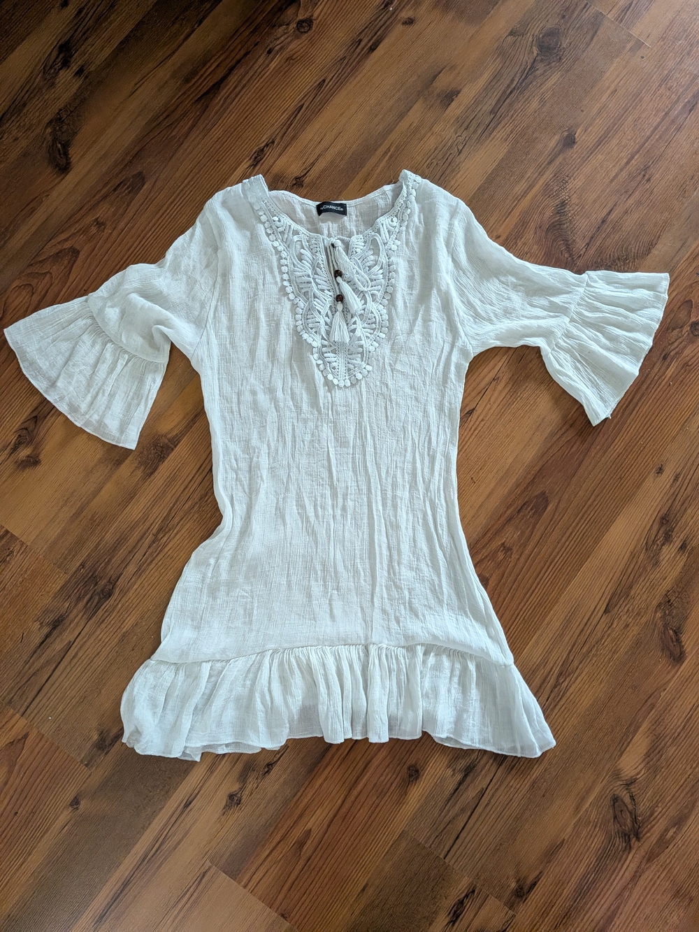 White Gauze Mini Dress with Crochet Detail/ Swimwear Cover